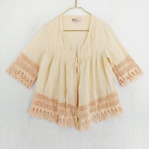 Aziz Cotton One Button 3/4 Sleeve Lace Beige Cardigan P3969